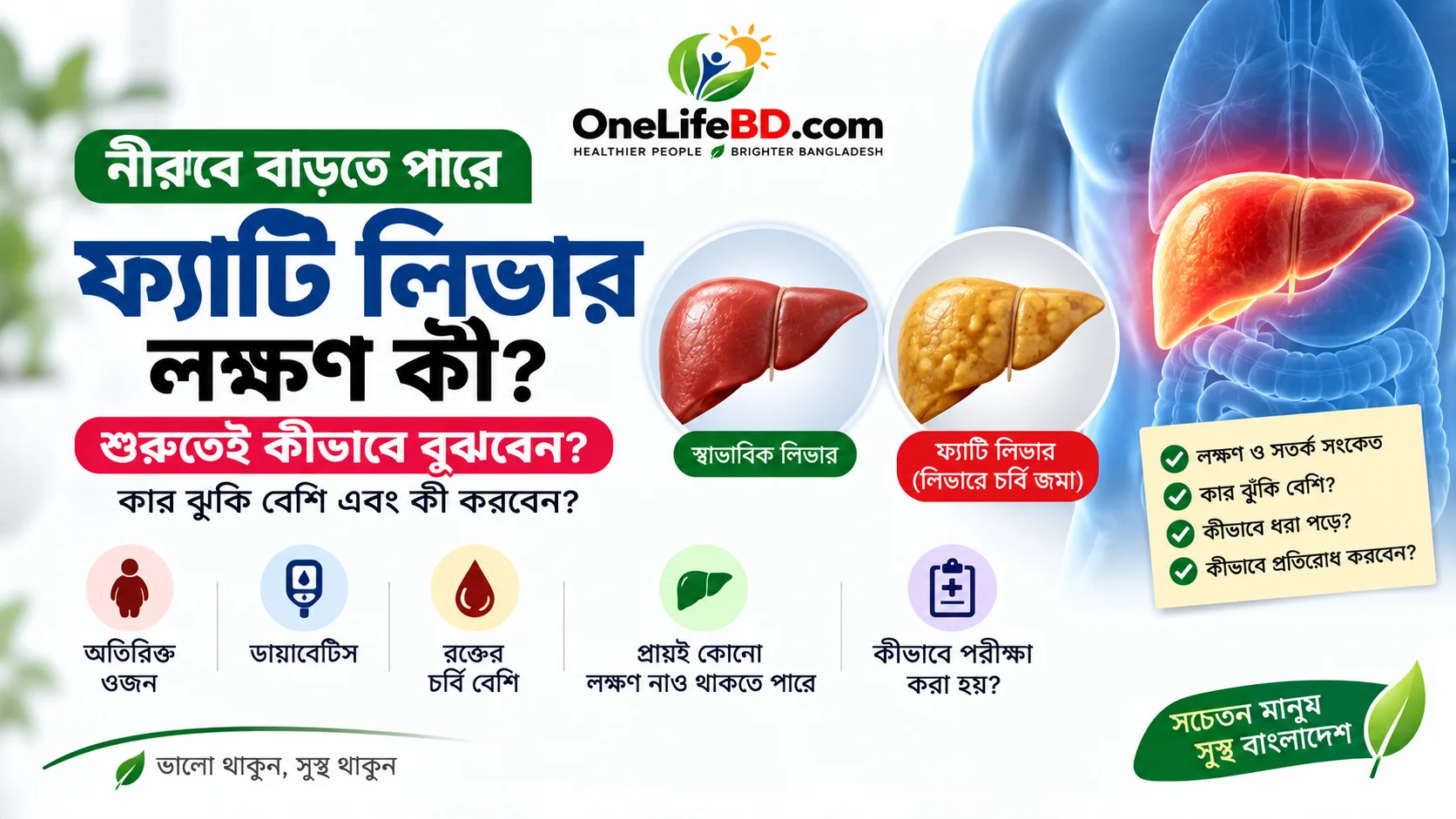 ফ্যাটি লিভারের লক্ষণ, ঝুঁকি ও ফ্যাটি লিভার শনাক্ত করার উপায়